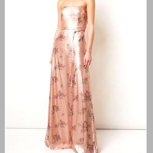 Marchesa Notte Strapless Print Sequin A-Line Gown